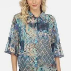 Johnny Was Blue and Green Patterned Blouse
